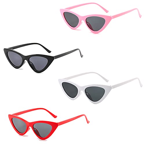 Flycppo Retro Cateye Sonnenbrille,4 Stück Cateye Sonnenbrille für Damen,Sonnenbrillen für Damen Party Brillen Neon Farbe Lustige Party Sonnenbrillen