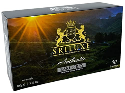 SRILUXE - Hochwertige Ceylon Earl Grey Teebeutel, feinster schwarzer Tee, aromatisch & lecker, 50 Teebeutel