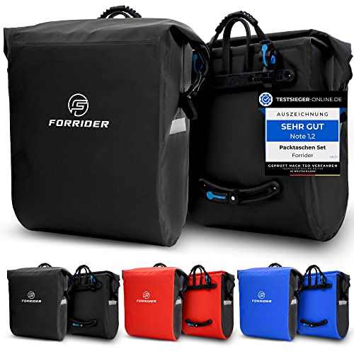 Forrider 2er Set Fahrradtaschen für Gepäckträger Wasserdicht Reflektierend | Gepäckträgertaschen 50L | Sattel Tasche fürs Fahrrad zum Einkaufen (Schwarz)