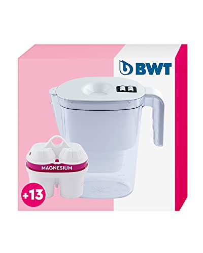 BWT Wasserfilter Vida Weiß 2,6L + 13 Magnesium Filterkartuschen | Jahrespaket | Wasserfilter Trinkwasser | Für Speisen & Getränke | Filtert Kalk, Chlor, Blei & Kupfer