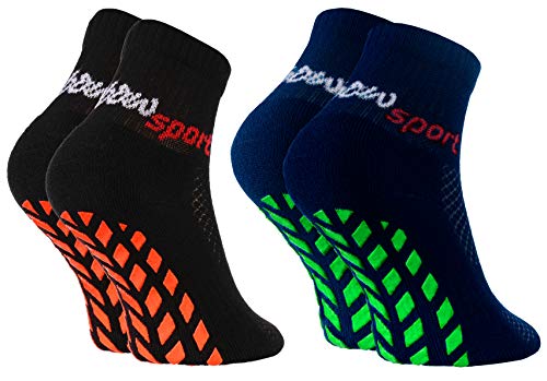 Rainbow Socks - Jungen Mädchen Neon Sneaker Sport Stoppersocken - 2 Paar - Schwarz Blau - Größen 24-29
