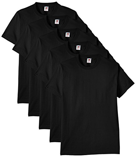 Fruit of the Loom Herren Regular Fit T-Shirt Heavy Cotton Tee Shirt 5 pack, Schwarz (Black), L