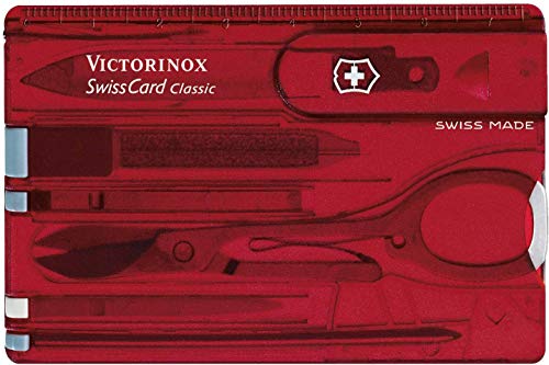 Victorinox, Taschenwerkzeug, Swiss Card Classic, rot transparent, Blister (10, Funktionen, Spitzklinge, Schere, Nagelfeile, Pinzette)