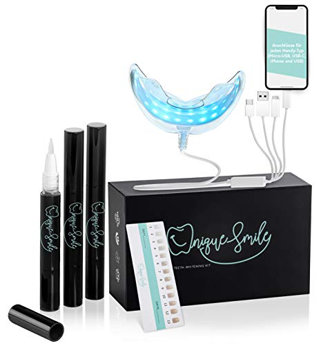 Hochwertiges Teeth whitening kit von UniqueSmile - All in One Bundle für Zahnaufhellung & weiße Zähne|Zahn Bleaching Set (Basic-Set)