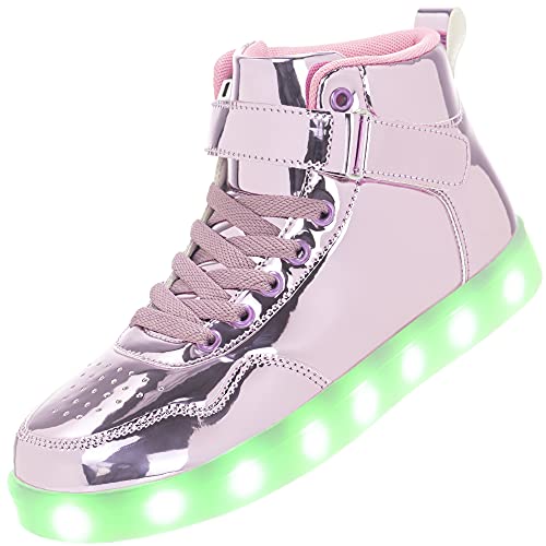 APTESOL Kinder LED Schuhe High-Top Licht Blinkt Sneaker USB Aufladen Shoes für Jungen und Mädchen [Spiegel Rosa,35]