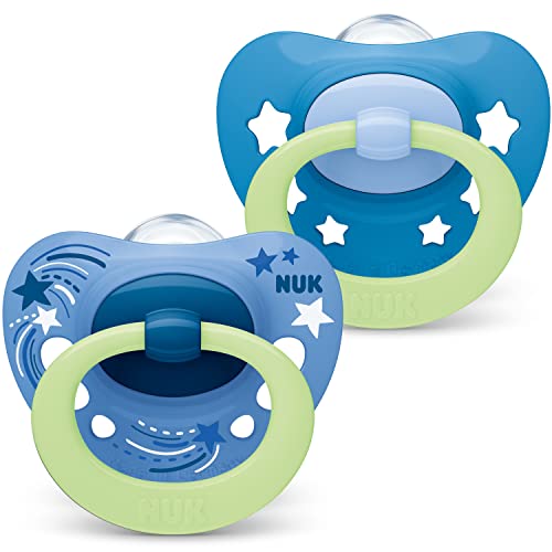 NUK Signature Night Schnuller | 6-18 Monate | Schnuller mit Leuchteffekt | BPA-freies Silikon | blaue Sterne | 2 Stück