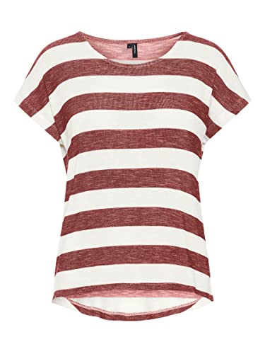 VERO MODA Damen Vmwide Stripe S/L Top Noos T-Shirt, Rote und Weiße Streifen, M