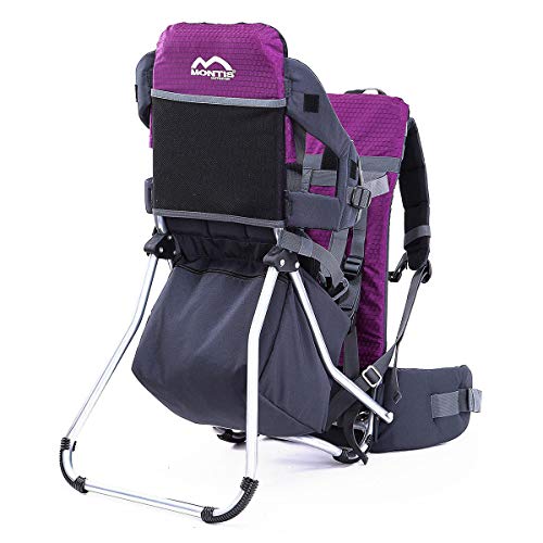 MONTIS Runner One Kindertragerucksack bis 25kg Gewicht - die Einstiegs Kraxe/Kindertrage für beide Elternteile - erweiterbar durch Regenschutz, Fußrasten & Wickelmatte, VIOLETT