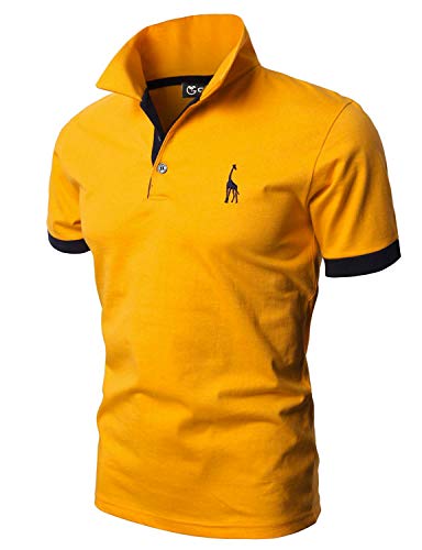 GHYUGR Poloshirt Herren Einfarbig Stickerei Kurzarm Polohemd S-XXL,Gelb,L