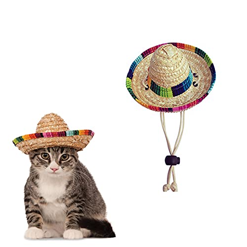 AWOCAN Haustier-Strohhut, lustige mexikanische Sombrero-Kappe, Party-Dekorationen für Geburtstag für kleine Haustiere/Welpen/Katzen