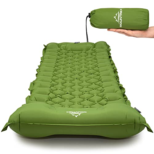 MOUNTREX Isomatte - Outdoor, Camping Luftmatratze - Ultraleicht & Kleines Packmaß (700g) - Aufblasbare Matratze, Schlafmatte mit Fußpumpe - Faltbar & Koppelbar (Grün)