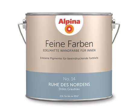 Alpina 2,5 L. Feine Farben, Edelmatte Wandfarbe für Innen, No.14 RUHE DES NORDENS - Stilles Graublau