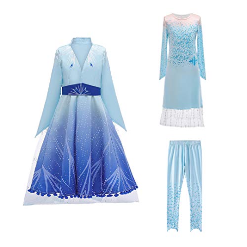 ZaisuiFun Prinzessin Kleid Mädchen Kostüm für Halloween Cosplay Fasching Verkleidung Geburtstag Party Ankleiden Karneval, Blau, 104-110 (Etikett 110)