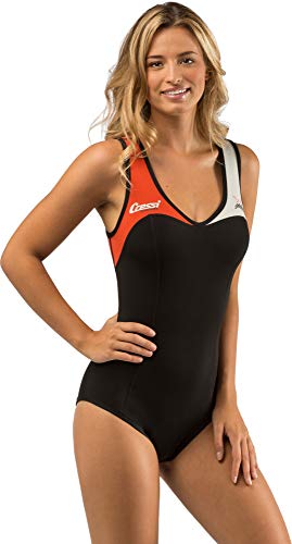 Cressi Damen DEA Swimming Wetsuit Neopren Badeanzug 1mm Neoprenanzug, Schwarz/Weiß/Orange, S/2