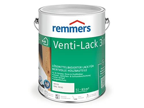 Remmers Venti-Lack 3in1 weiß (RAL 9016), 5 Liter, Alkydhardzlack für Holz innen und außen, 3 Beschichtungen in einem Produkt, hohe Deckkraft