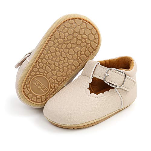 RVROVIC Baby Mädchen Mokassins Prinzessin Mary Jane Flache Kleider Schuhe Premium Leichte Weiche Sohle Krippe Schuhe Kleinkind Schuhe, Beige - A1 Beige - Größe: 0-6 Monate