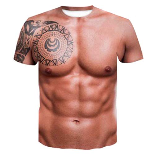 Scucs Muskel Tattoo Print T-Shirt, Männer Kurzarm 3D Digitaldruck T-Shirt