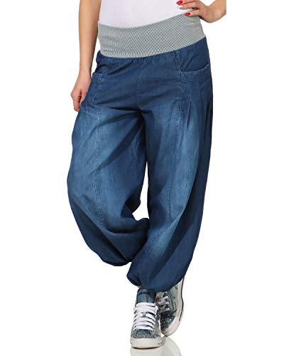 ZARMEXX Damen Pumphose im Denim Style Jeans Tanzhose Aladinhose zum Chillen Haremshose dunkelblau (34-42)