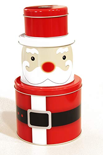 KAMACA 3er SET Keksdosen dreistöckige Gebäckdosen Aufbewahrungsdosen rund aus Blech praktisch und stillvoll zu Winter Advent Weihnachten (3er Set Dose Weihnachtsmann)