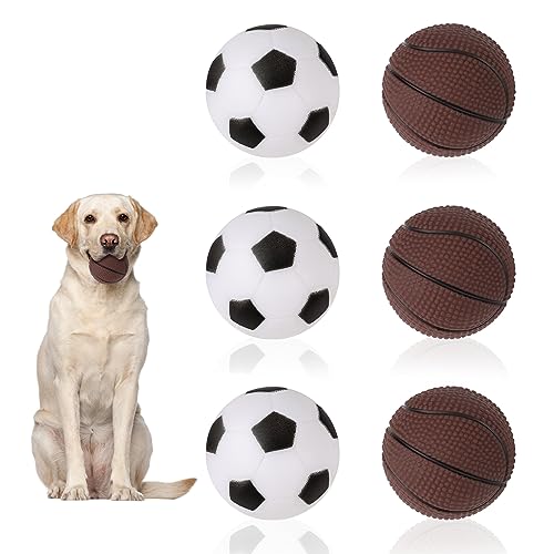 FANTESI 6 Stück Hundebälle 6cm Hundespielzeug Ball Vinyl Hundebälle Fußball Basketball Holen interaktives Spielzeug für Hunde