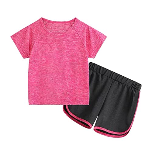 renvena Kinder Trainingsanzug Sommer Mädchen Jungen Sportanzug Kontrast Neon Schwarz Zweifarbig Kurz Jogginganzug Sportanzug 5-12 Jahre Rot 122-128