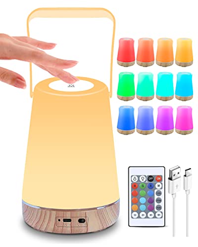 Nachttischlampe Touch Dimmbar, LED Nachtlicht Kinder mit Touch-Funktion und Fernbedienung, 13 Farben RGB Farbwechsel, 3 Modi, USB Aufladbar und Tragbar, Schlafzimmer Party Bar Restaurant Camping