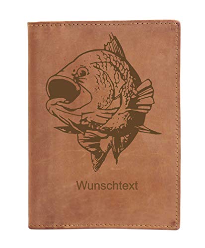 Greenburry Dokumentenmäppchen Leder Ausweismappe Angelschein mit Fisch Motiv + Wunschname