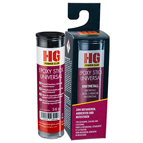 HG POWER GLUE Epoxy Stick - Zwei Komponenten Knete - Metallkleber hochfest wasserfest chemikalienbeständig - Kraftkleber für Metall Gusseisen Edelstahl Aluminium (1x56g)