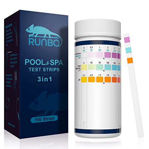 RUNBO 3-in-1 Pool-Teststreifen für Whirlpool, Spa, 150 Stäbchen, Teststreifen, Wassertest-Set, genauer chemischer Tester für freies Chlor, Brom, Alkalinität und pH-Wert