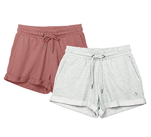 icyzone Damen Shorts Kurze Sporthose Jogginghose Atmungsaktiv Laufshorts Gym Fitness Shorts 2er Pack (M, Dusty Pink/Light Gray)