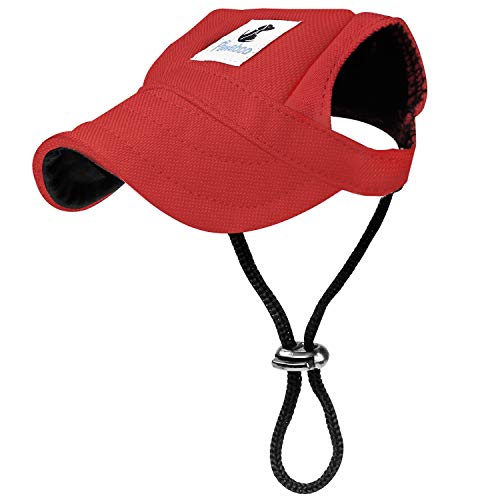 Pawaboo Hunde Baseballmütze, Basecap Verstellbar Sonnenschutz Hut Hundecap mit Ohrlöchern für Welpen Haustier, S, Rot