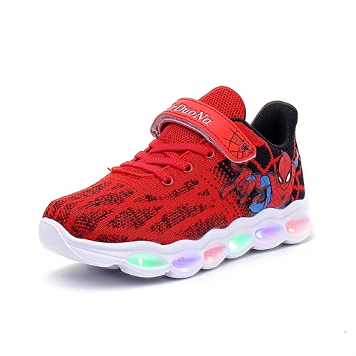 Elsaing Boy Spider- Man Licht-up- Schuhe LED Licht Training Sportschuhe blinkende atmungsaktive Schuhe Kleinkinder leuchtende Schuhe Kinder leuchten Runners (Color : Red, Size : 26)