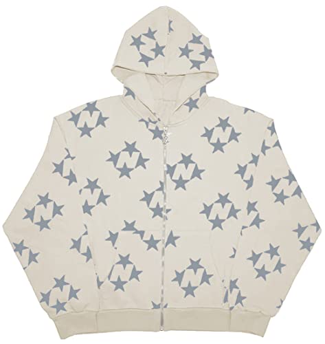 WINKEEY Damen Y2K Zip Up Hoodie Sterne Vintage Jacke Oversized Langarm Sweatshirts Harajuku E-Girl Oberteil Pullover, Weiß M