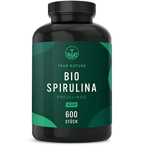Bio Spirulina Presslinge - 600 Tabletten (500mg) - 6.000mg Hochdosiert - Reine Spirulina Algen aus kontrolliert biologischem Anbau - Vegan, Laborgeprüft - TRUE NATURE®