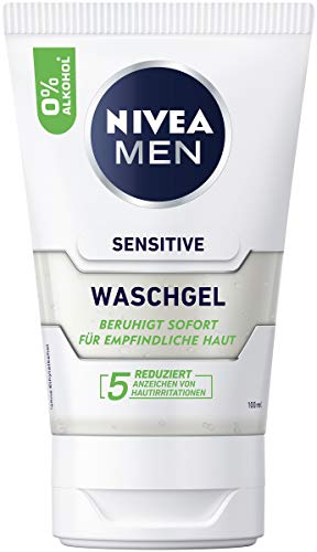 NIVEA MEN Sensitive Waschgel (100 ml), seifenfreies Reinigungsgel mit Kamille und Vitamin E für empfindliche Männerhaut, beruhigende Gesichtsreinigung mit 0% Alkohol
