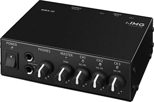 IMG 252540 Stageline MMX-30 Audio-Mixer in Schwarz, kompakter 3-Kanal Stereo Line-Mischer mit gemeinsam regelbaren Kopfhörerausgängen