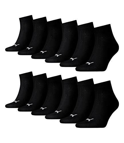 PUMA 12 Paar Unisex Quarter Socken Sneaker Gr. 35 - 49 für Damen Herren Füßlinge, Farbe:200 - black, Socken & Strümpfe:39-42