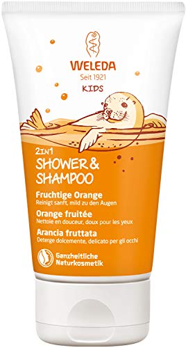 WELEDA Bio Kids 2in1 Shower & Shampoo Fruchtige Orange, Naturkosmetik Duschgel und Bodylotion zur schonenden Reinigung von Haut und Haar, geeignet für Kinder ab drei Jahren (1 x 150 ml)