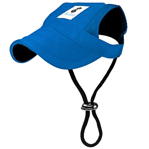 Pawaboo Hunde Baseballmütze, Basecap Verstellbar Sonnenschutz Hut Hundecap mit Ohrlöchern für Welpen Haustier, M, Blau