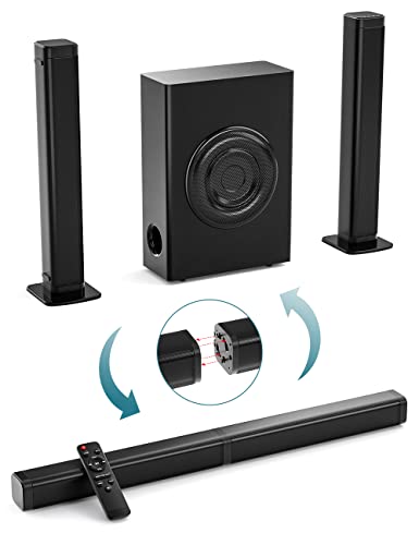 Tigrbar Soundbars für Fernseher mit Subwoofer, 3D/DSP/Bluetooth/HDMI-ARC Heimlautsprecher, Bässe Höhen einstellbar, 2 in 1 Soundsystem, horizontale und vertikale Platzierung, 2.1-Kanal