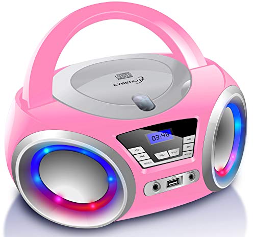 CD-Player mit LED-Beleuchtung | Kopfhöreranschluss | Tragbares Stereo Radio | Kinder Radio | Stereoanlage | USB | CD/MP3 Player | FM Radio | Kopfhöreranschluss | Aux In (Pretty Kitty Pink)