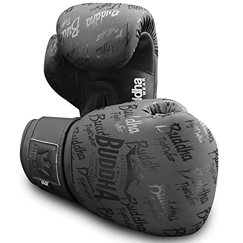 Buddha Fight Wear. Training und Combat Handschuhe, Special Edition, handgefertigt, Boxen, Muay Thai, Kickboxen und MMA Modell Top Premium Matte Black 10 Unzen