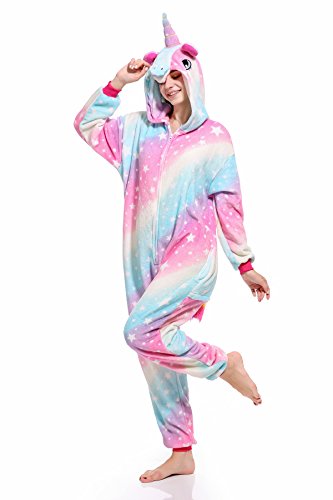 Mystery&Melody Einhorn Pyjamas Cosplay Kostüme Flanell Jumpsuits Party Kostüme Unisex (M, Sky-Unicorn)