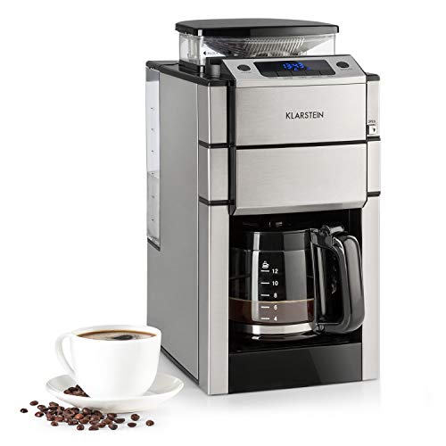 Klarstein Kaffeemaschine mit Mahlwerk & Timer, Kaffeemaschine Filtermaschine mit Aktivkohlefilter, 1000W Filter Kaffeemaschine Groß für 12 Tassen Kaffee, Filterkaffeemaschine mit 3 Mahlstufen