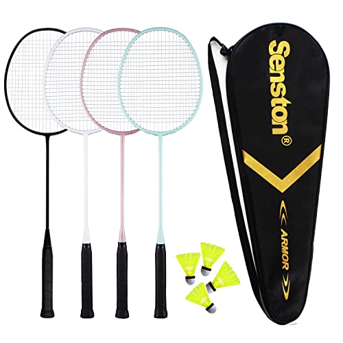Senston Carbon Badmintonschläger 4er Set Badminton Schläger Leichtgewicht Badminton Schläger Federballschläger mit Schlägertasche