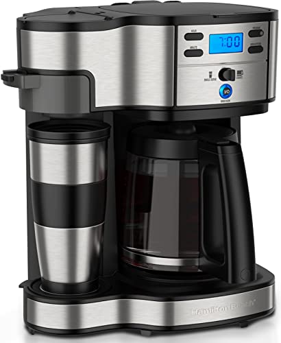 Hamilton Beach Kaffeemaschine mit zweifachem Brühsystem, mit Reisebecher, bis zu 12 Tassen Kaffee, programmierbare Filterkaffeemaschine, Kaffeevollautomat, 1.8 liters , Schwarz (49980A-CE)