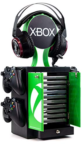 Numskull Offizieller Aufbewahrungsschrank für Xbox Series X Spiele, Kopfhörerständer und Controller-Halter für 10 Spiele oder Blu-Ray Disk-Hüllen, 4 Xbox-Controller