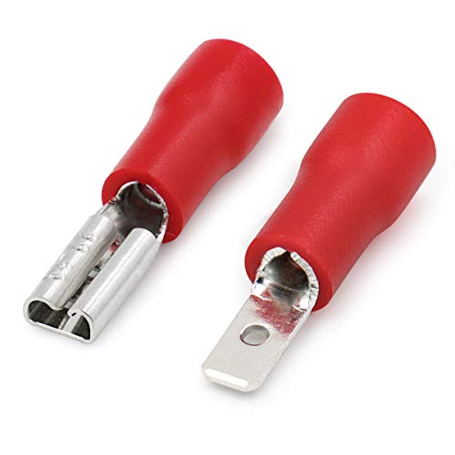 Heschen Stecker/Buchse Schnellkupplung Vinylisoliert, FDD+MDD1.25-110, 2,8 x 0,5 mm Kabelschuh, für 0,5-1,5 mm² (22-16 AWG), Rot, 100er Pack