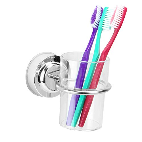 Saugnapf Zahnbürstenhalter | Bad-Becherhalter | Zahnbürstenhalter aus Edelstahl | Chrome Badezimmer Aufbewahrung| M&W