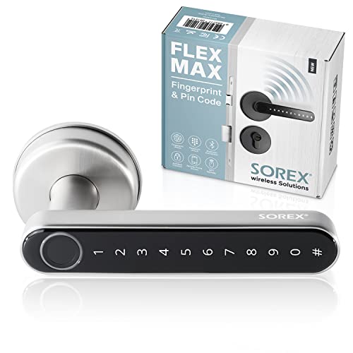 SOREX FLEX MAX Elektronisches Türschloss Fingerabdruck & Code, Schloss mit Bluetooth App Steuerbar, Smart Lock Türklinke